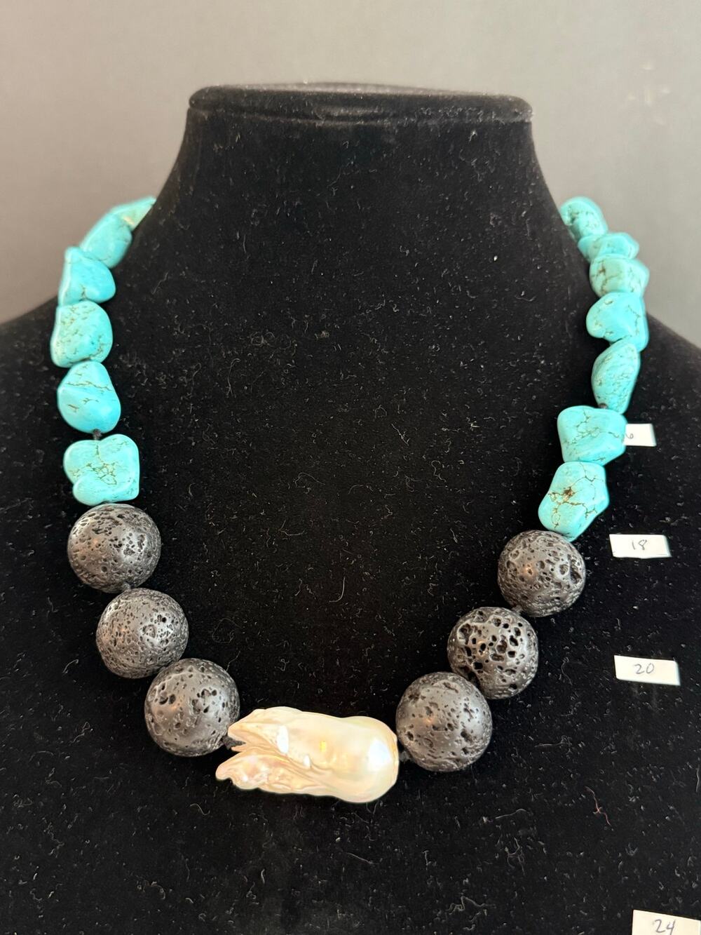 Turquoise Lava Stone Baroque Pearl Beaded Statement Necklace Black Blue Womens